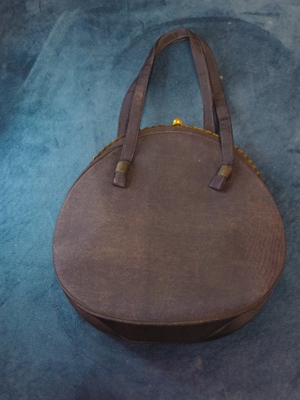 Vintage Round Mini Handbag in Brown with Gold Accent